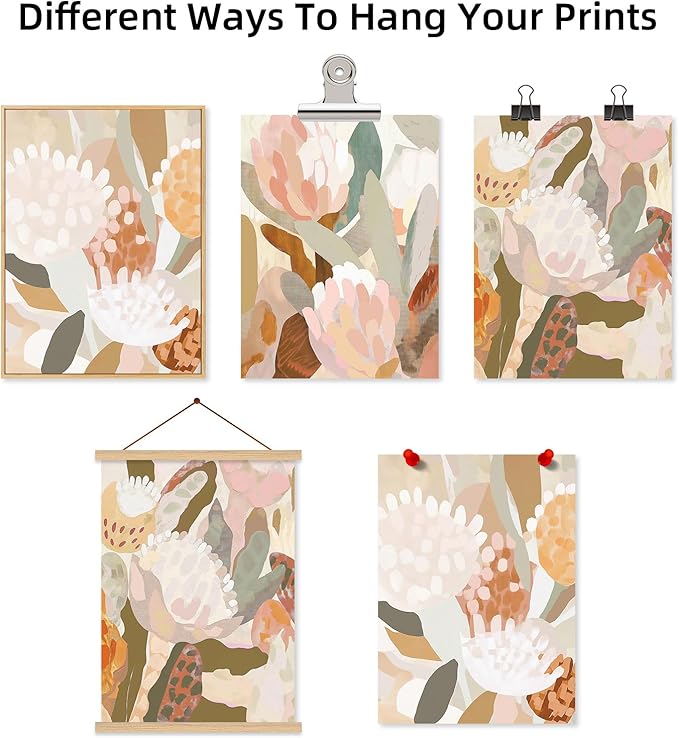 Abstract Flower Wall Art Boho Floral Wall Decor Modern Botanical Canvas Prints Neutral Banksia Flower Pictures Minimalist Floral Poster Painting for Bedroom Living Room 16x24 Inch Unframed Set of 3