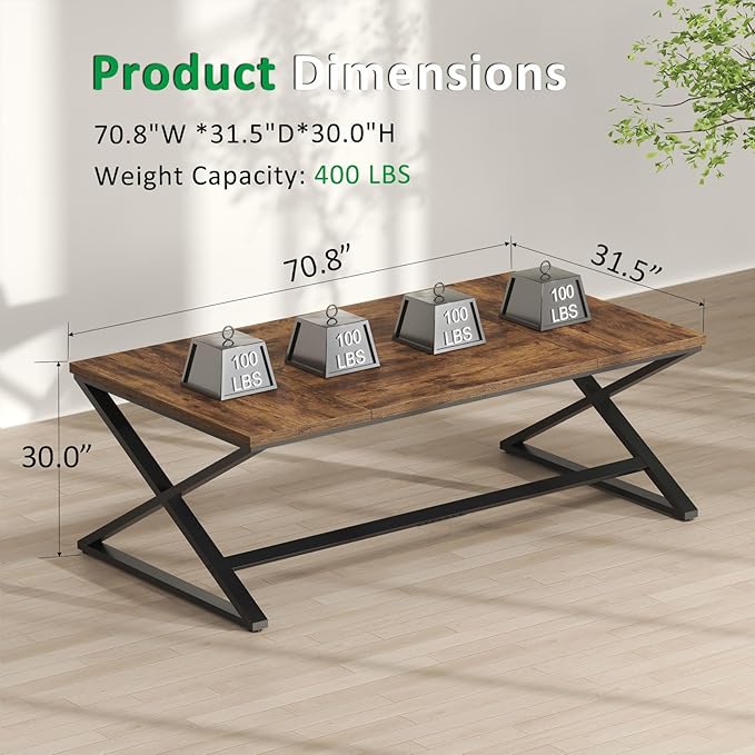 IBF 70.8" Rustic Computer Desk, Extra Long Wood Office Desk for Home, Industrial Metal Large Work Study Writing Table, Dual Monitor Pc Workstation Computer Table for Two Person, Rustic Brown