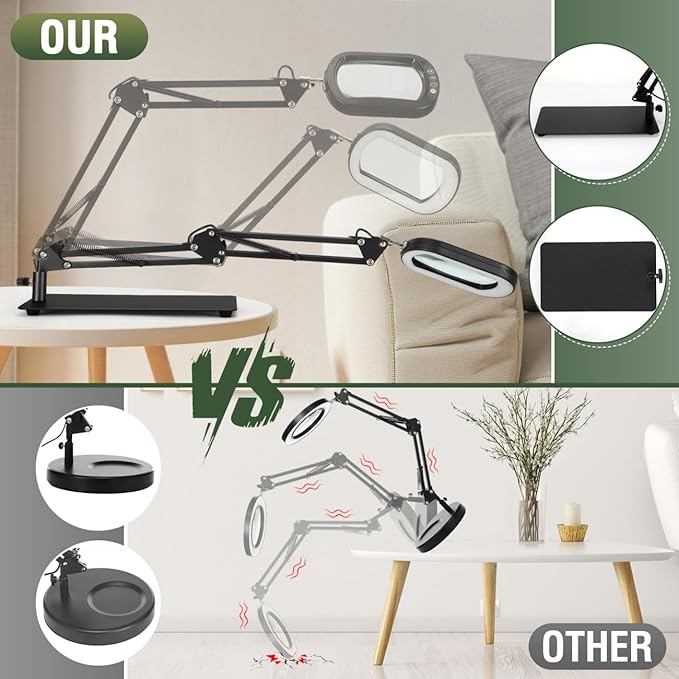 Veemagni 10X Magnifying Glass with Light and Stand, Rectangle Real Glass, 5 Color Modes Dimmable 2-in-1 LED Lighted Desk Lamp & Clamp, Hands Free Magnifier for Reading Craft Repair Painting Close Work