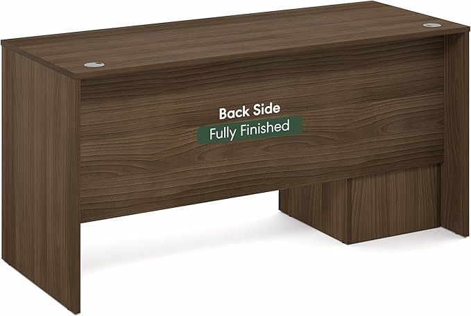 Furinno Roger 60 Inch Executive Desk with File Cabinet, Home Office Desk with 3-Drawer Fixed Pedestal Filing Cabinet, Desk Cord Grommet, for Home Office, Modern Walnut