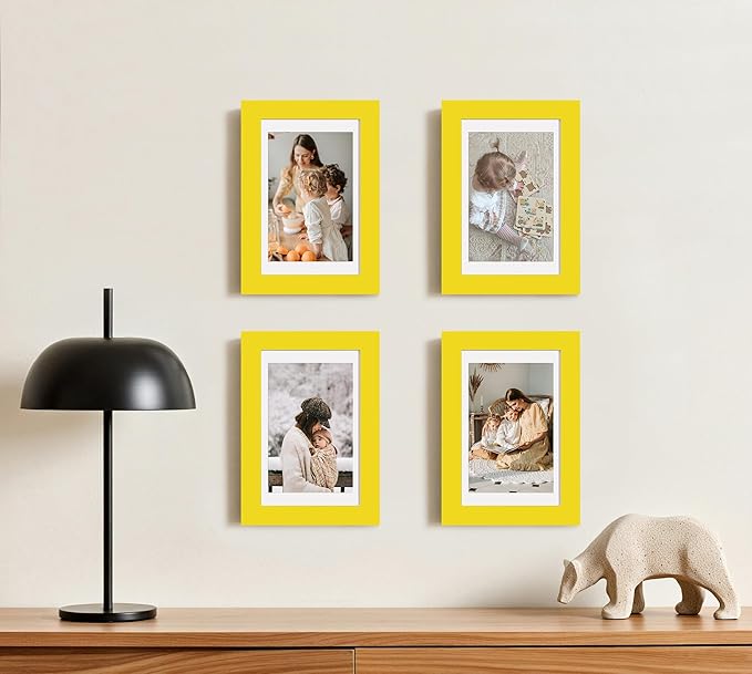 eletecpro 4x6 Picture Frames Set of 10, Picture Frames Collage Wall Decor Display 3.5x5 Photo with Mat or 4x6 without Mat, Home Decor Gallery Frame for Table Top or Wall Mounting, Yellow
