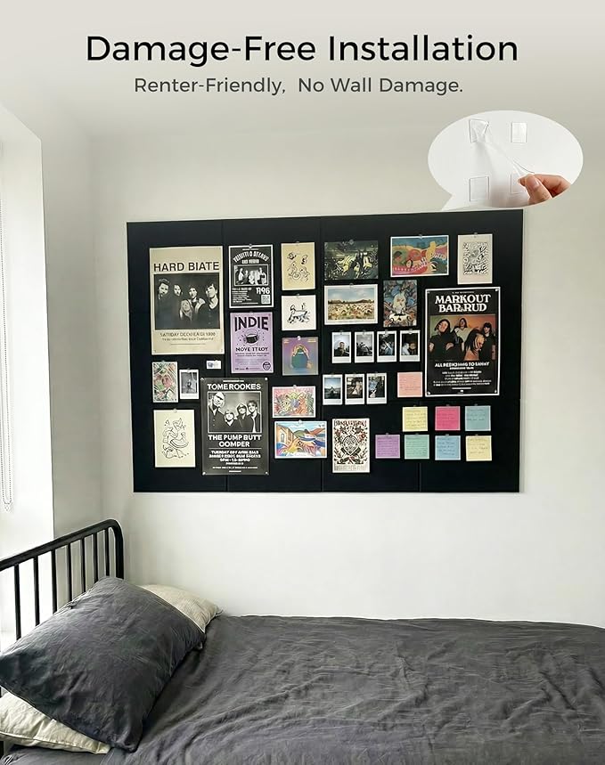 Aothia 12-Pack Felt Bulletin Board Tiles for Walls - 48x36 Modular Bulletin Board, Cork Board Alternative Pin Board for Office & Classroom, 70 Adhesive Tabs & 40 Push Pins Included (Black)