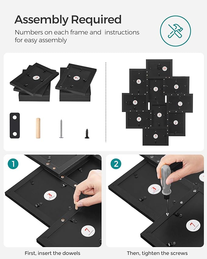 SONGMICS 4x6 Collage Picture Frames, 10-Pack Photo Collage Frame for Wall Decor, Glass Front, Assembly Required, Ink Black URPF20BK