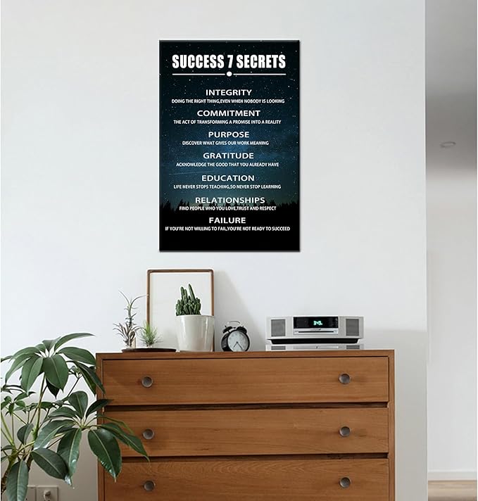 Motivational Poster for Office Decor Inspirational Canvas Wall Art Success 7 Secrets Canvas Poster Prints Artwork for Bedroom Home Decor Painting Stretched and Framed Ready to Hang [12''Wx18''H]