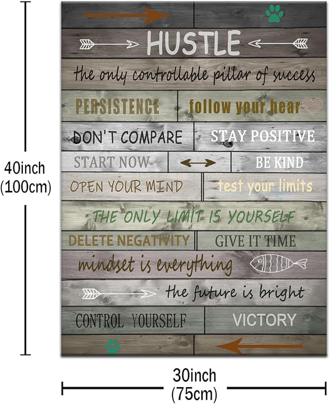 Inspirational Wall Art Hustle sign Quotes Motivational Poster Modern Canvas Print Wall Art Paintings Ready to Hang for Office Living Room Home Decorations Stretched Picture Artwork [30''Wx 40''H]