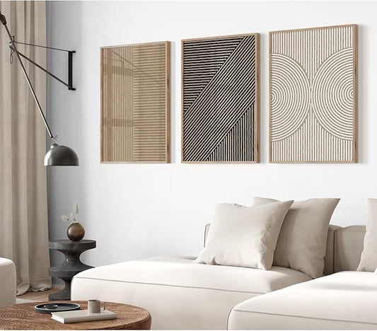 Boho Modern Wall Art Pictures Neutral Abstract Canvas Wall Decor Minimalist Line Wall Art Beige Brown Black Poster Mid Century Painting Artwork for Living Room Bedroom 16x24 Inch Unframed Set of 3