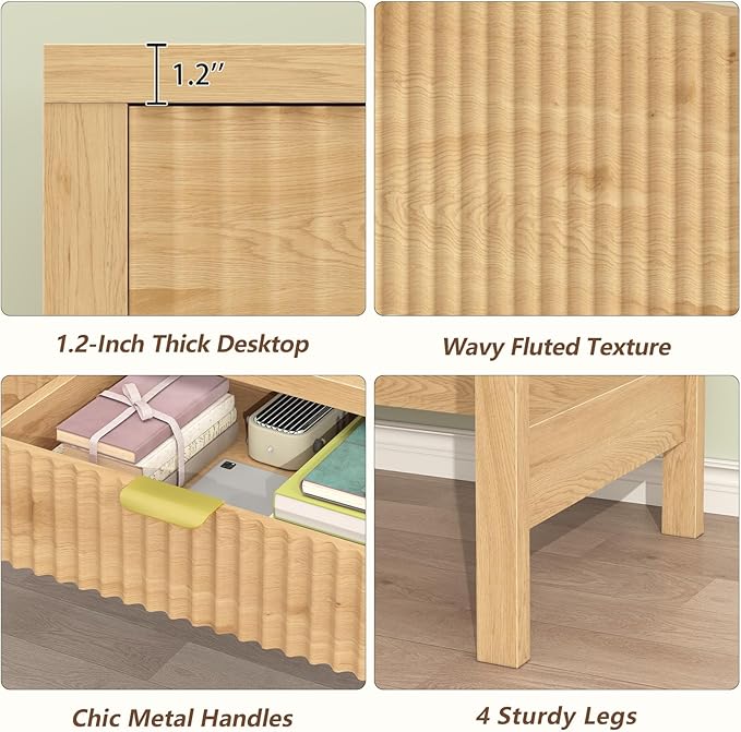 Fluted Computer Desk with 2 Drawers, 39 Inch Small Computer Desk with Storage, Compact Writing Study Desk for Small Spaces