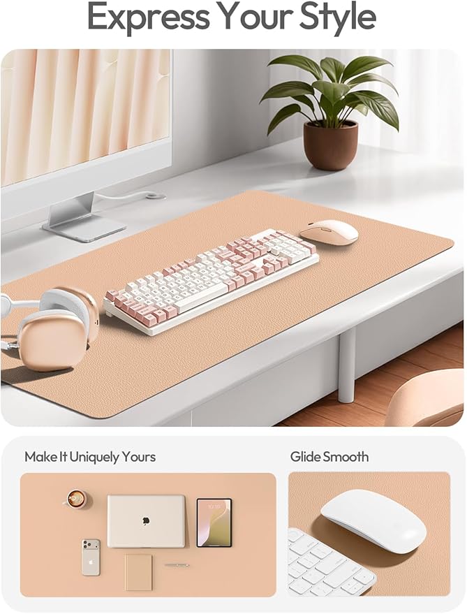 YSAGi Leather Desk Protector, Office Mat, Large Mouse Pad, Non-Slip PU Leather Blotter, Laptop Desk, Waterproof Writing Pad for Office and Home (Latte, 23.6" x 13.8")