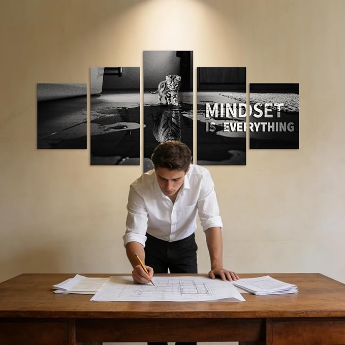 5 Pieces Mindset is Everything Inspirational Wall Art Motivational Poster Inspirational Poster Motivation Wall Art Office Artwork Positive Quotes Motivational Decor for Office Decor (70''W x 40''H)