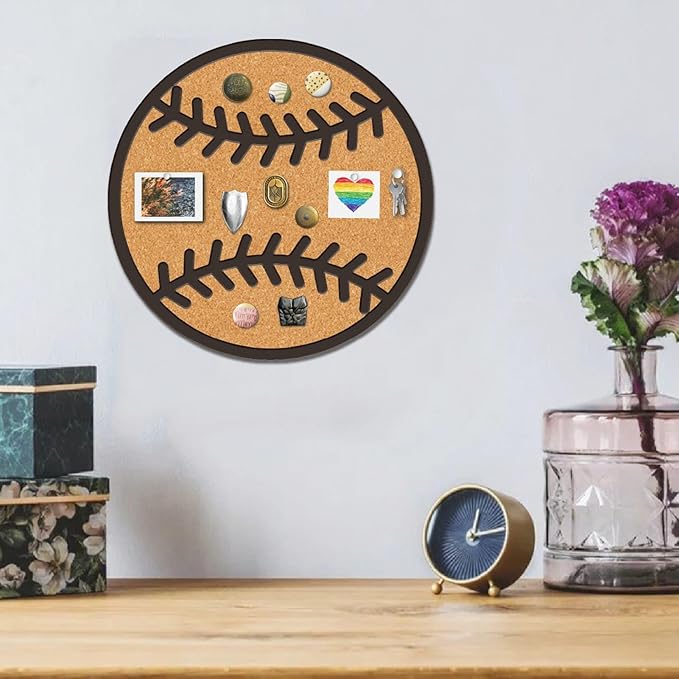 CRASPIRE Pin Cork Board Baseball Framed Bulletin Display Badge Sport 9.8x9.8 Wood Purple Decorative Corkboard Wall Mounted Memory Brooch Lapel Holder Storage for Home Office School Classroom Party