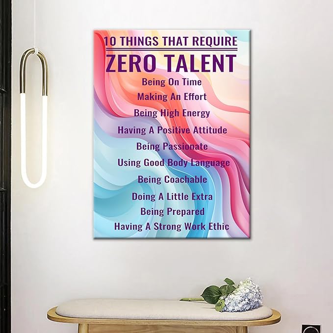 Motivational Canvas Poster Wall Art Inspirational Quotes Picture Print 10 Things that Require Zero Talent Picture Painting Artwork for Home Bedroom Office Wall Decoration Ready to Hang [18" W x 24" H]