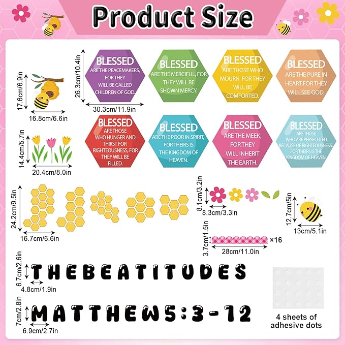 Christian Bulletin Board Decoration The Beatitudes Matthew 5:3-12 Classroom Decoration Motivational Bible Verse Paper Cutouts for Back to School Sunday School Church Parish Decor（Sunshine）