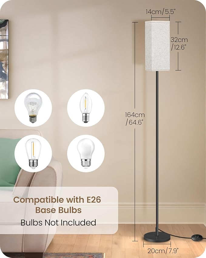 2 Pack Floor Lamp, Pole Lamp with Foot Switch, Modern Standing Lamp Lampshade, Minimalist Freestanding Lamp (Bulb Not Included), for Living Room, Bedroom Office, Black and Beige E07LDP205