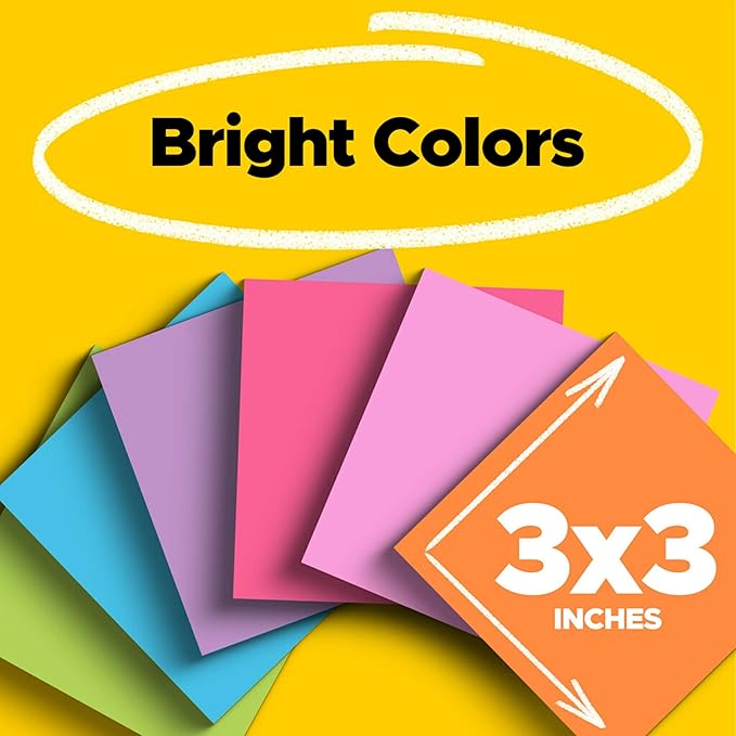 Post-it Super Sticky Notes, Assorted Bright Colors, 3x3 in, 15 Count, 45 Sheets/Pad, 2X The Sticking Power, Recyclable, Multi-Color (Pack of 6)