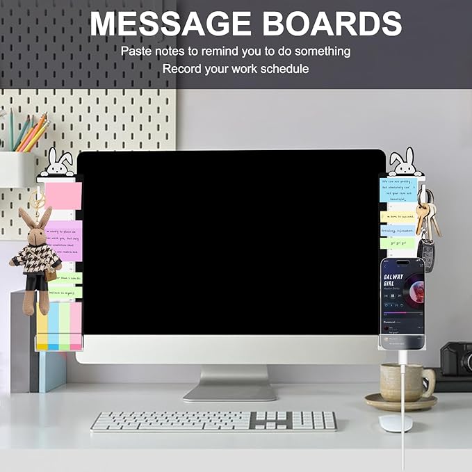 Office Desk Accessories 2pcs Computer Monitor Memo Board - Transparent Computer Side Panel Memo Creative Monitor Side Panel with Phone Holder Suitable for Office Home Desktop (with Grease Pencil)