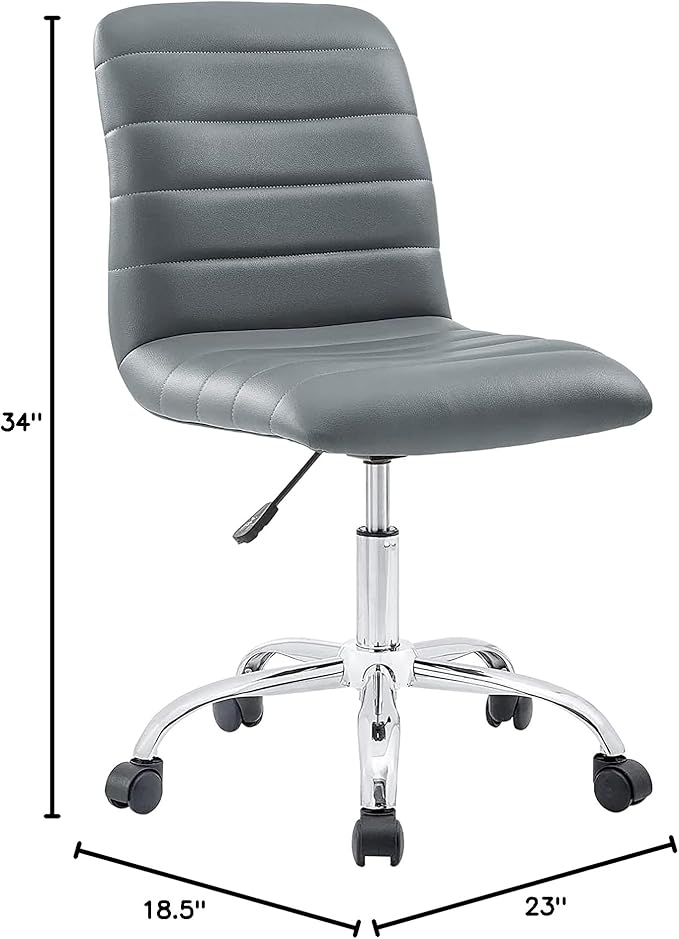 Modway Ripple Ribbed Armless Mid Back Swivel Computer Desk Office Chair In Gray