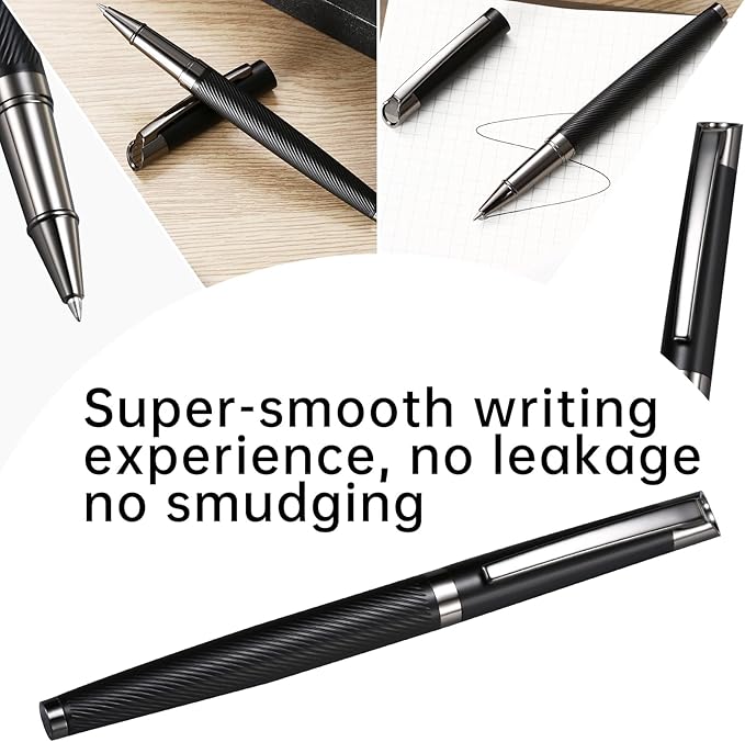 Rollerball Liquid Ink Signature Pens for Women Luxury Box Gel Black Ink Fancy Pen Refillable for Executive Office,Professional,Birthday Nice Gift Pen Set Black