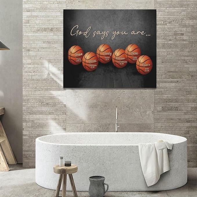 Inspirational Basketball Boys Room Wall Art Motivational Sports Basketball Pictures Wall Decor God Says You Are Canvas Print Painting Modern Home Artwork For Dorm Gym Bedroom Framed 24"x20"