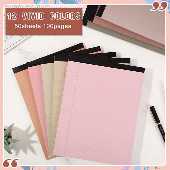 Fuutreo 8 Pcs 8.5'' x 11'' Colored Legal Pad 50 Sheets Per Writing Pads Narrow Ruled Notepad Perforated Writing Notepad Office Supplies for College Office Business (Nut Color)