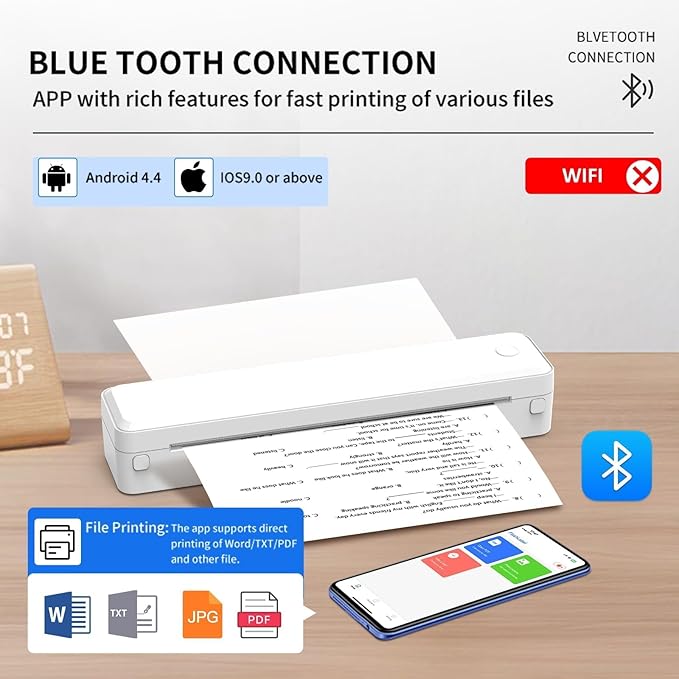 Portable Thermal Printer Wireless for Travel, Bluetooth Inkless Tattoo Stencil Printer, Supports 8.5x11 US Letter, Compatible with iOS, Android, Mac, Windows,Home,Office
