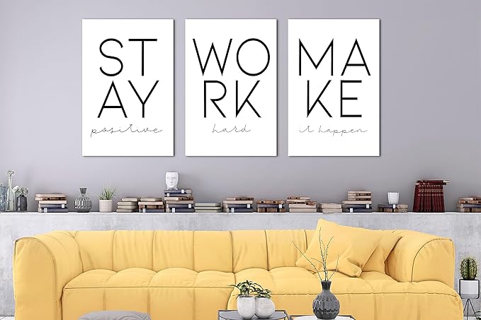 SHMAO Office Canvas Wall Art Motivational Wall Decor, 3 Piece Modern Positive Quotes Print Pictures for Office Wall Decor Women Inspirational Framed Artwork Home Office Decor 20”x30”x3 Panels