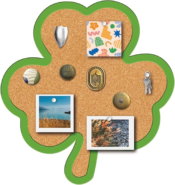 CRASPIRE Clover Pin Cork Board Framed Bulletin Display Badge Wooden Decorative Corkboard 9.84 x 10.43in Wall Mounted Memory Memo Brooch Lapel Holder Storage for Home School Classroom St. Patrick's Day