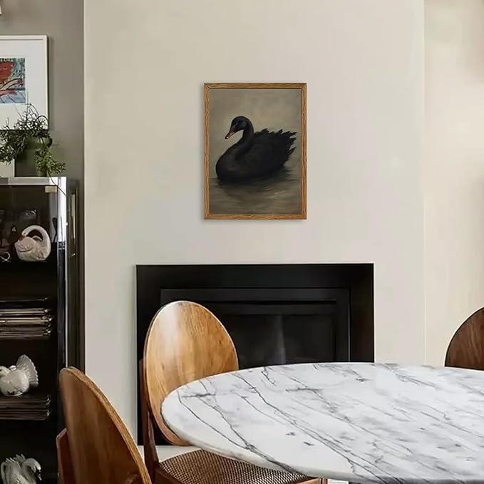 AVECCO Framed Vintage Gothic Black Swan Canvas Wall Art, Rustic Farmhouse Wall Decor, Unique Animal Art Prints for Kid's Room Bathroom Bedroom Living Room Office Home Decoration Ready to Hang 12x16 In