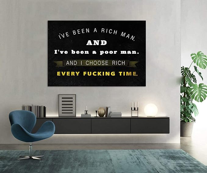 Motto Inspirational Wall Art Motivational Canvas Painting Wooden Wolf of Wall Street Pictures Inspiring Entrepreneur Quotes Posters Prints Artwork Home Office Decorations Framed (28”Hx44”W)