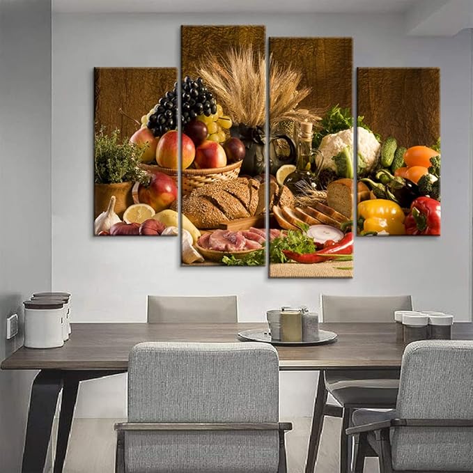 YOUHONG 4 Modern Kitchen Canvas Wall Art - Fruit Decor, Dining Room Pictures, 56''W x 40''H