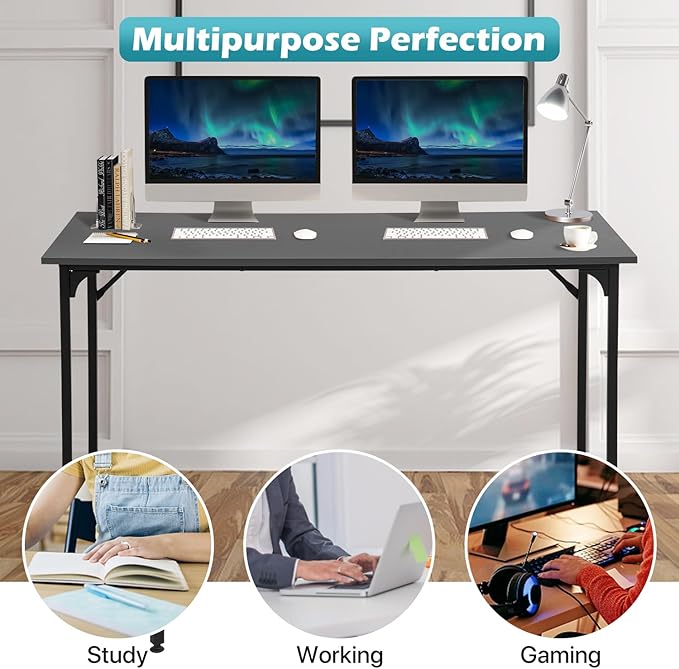 Dkelincs 47 Inch Computer Desk Home Office Desk Gaming Writing Desk Modern Simple Style Study Work Table with Metal Frame, Large Legroom, Adjustable Feet, Water-Resistant, Black
