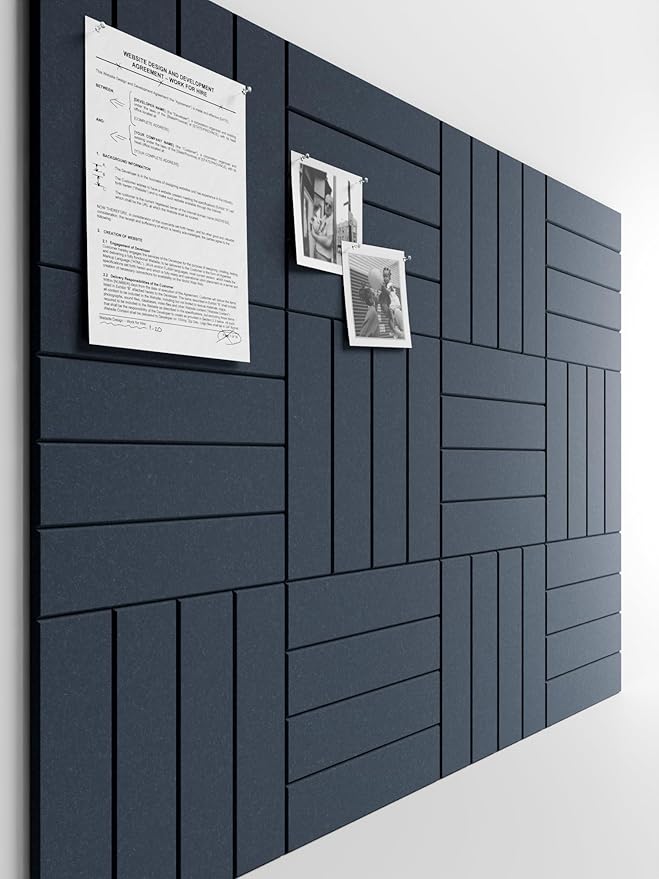 Bumusty Large Cork Board Alternative-48 x 36" Felt Bulletin Board Tiles, with 30 Pushpins, 70 Adhesive Tabs, 12-Pack Slat Wall Paneling, Cork Boards for Office Push Pin Board Felt Board-Navy Blue