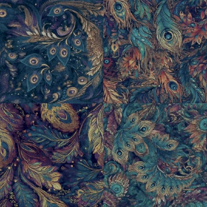 6x6 Inch Peacock Feather Themed Scrapbook Paper Pad – 24 Sheets, 12 Unique Designs, Single-Sided Premium Craft Paper for Scrapbooking, Cardmaking, and DIY Crafts
