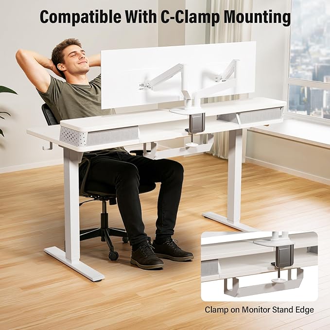 Kingant 55 x 24 Inch Electric Standing Desk with 4 Drawers, Height Adjustable Sit to Stand Computer Desk with Storage Shelf and C-Clamp Mount Compatibility for Home Office, White