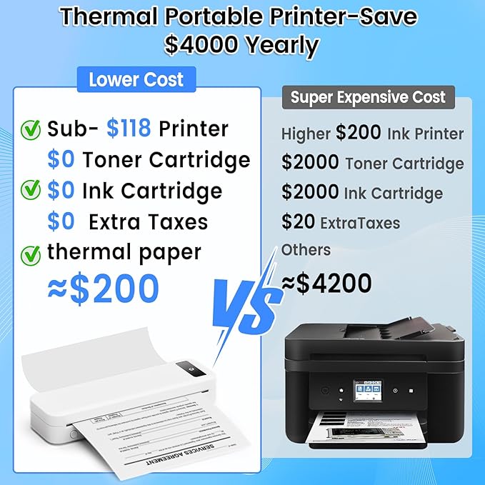 ASprink Portable Printers Wireless for Travel,M835 Inkless Thermal Printer Support 8.5" X 11" US Letter, Compatible with iOS/Android/PC/Phomemo APP, Mobile Travel Printer for Home,Car,Office,300DPI