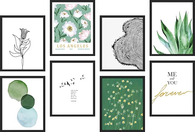 SIGNWIN Framed Poster Bathroom Decor 11"x14"x 8 Black, Wall Art Room Decor Multicolor for Living Room, Bedroom, Office Green Snake Plant Paint Stroke Flowers Nature Abstract Shapes