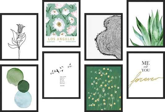SIGNWIN Framed Poster Bathroom Decor, Wall Art Room Decor Multicolor for Living Room, Bedroom, Office Green Snake Plant Paint Stroke Flowers Nature Abstract Shapes - 12"x16"x 8 Black