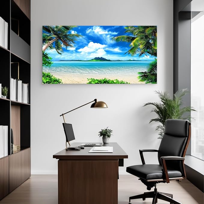 DZL Art S72798 Canvas Wall Art Ocean Waves Coconut Trees on Sands Beach Seascape Scenery Painting Nature Picture for Bedroom Home Office Wall Decor
