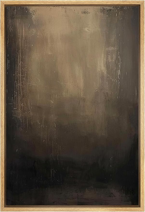 SIGNFORD Framed Canvas Print Wall Art Dark Abstract Moody Minimalist Illustrations Modern Art Decorative Bohemian Relax/Calm for Living Room, Bedroom, Office - 24"x36" Natural