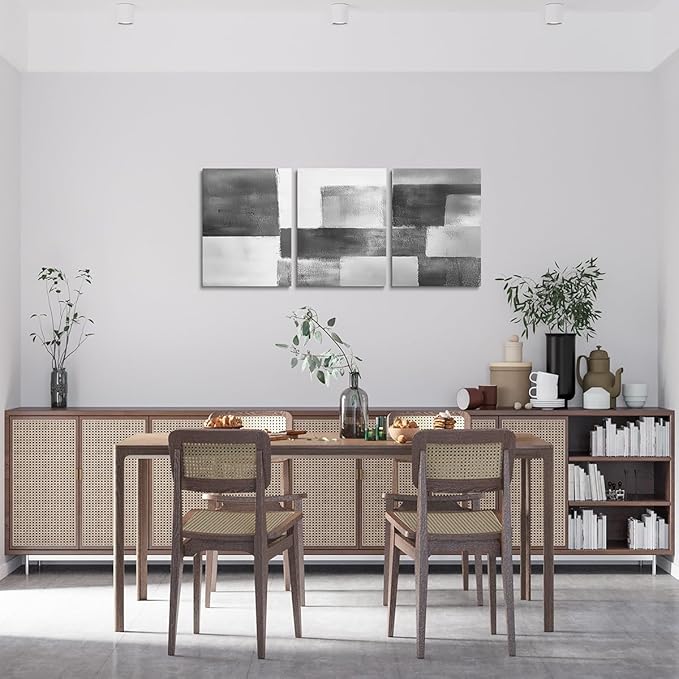 jejeloiu Modern Art 3 Piece Canvas Wall Art for Living Room Bedroom Abstract Art Picture Wall Decor 12"x16"x3pcs Gray White Abstract Oil Painting Office Decorations Artwork Posters