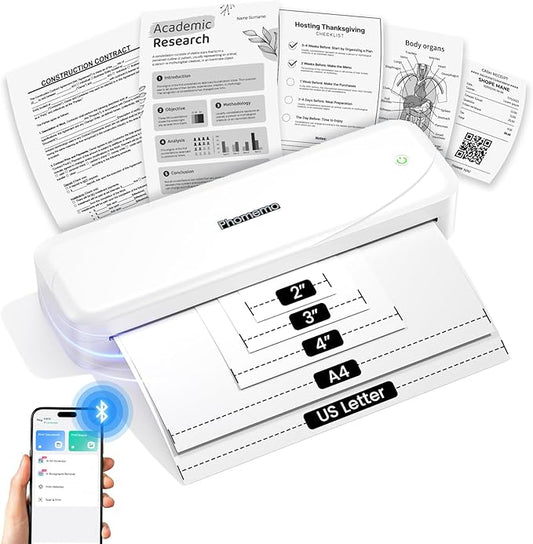 Phomemo Portable Printers Wireless for Travel, M833 Bluetooth Thermal Printer Compatible with Phone & Laptop,Support 8.5'' x 11'' US Letter & A4, 300Dpi Inkless Mobile Printer for Office, Home, School