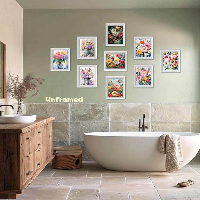 Flowers Market Posters Wall Art Paints Set of 9, Preppy Minimalist Canvas Decor Prints,Vintage Beautiful Flowers in Bucket Pictures for Bathroom Living Room Dorm Home Decor Gifts 8x10In Unframed
