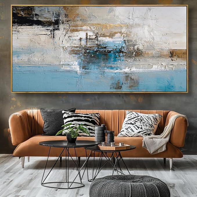 Wall Art Abstract Canvas Painting Blue Fantasy Colorful Wall Decor Modern Artwork for Living Room Bedroom Dining Room Home Office Decor 24"x48" with Framed