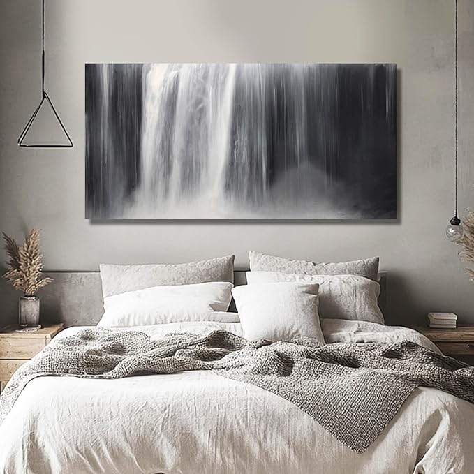 Black Wall Art White Wall Decor Waterfall Wall Pictures Abstract Wall Art Room Decor Canvas Poster Photos for Bedroom Living Room 24"x48"