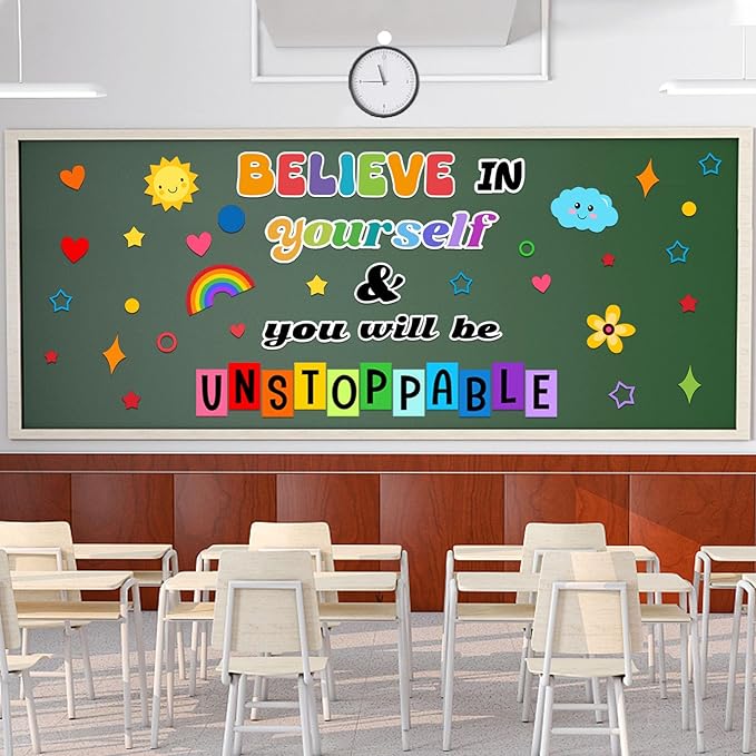 LioNergy Believe in Yourself Classroom Bulletin Board Decoration Set Motivational Cutouts Bulletin Board Wall Door Decor for Kindergarten Preschool Elementary Middle School