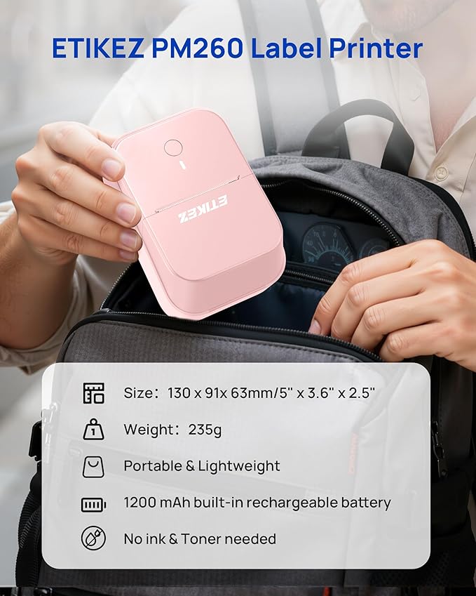 PM260 Label Maker Machine, 2 Inch Label Maker Bluetooth Label Printer, Inkless Portable Labeler with Smart AI APP for Home, Kitchen, School, Office Organization, Pink