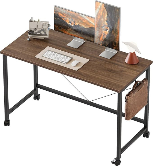 Mericonia 48 inch Rolling Computer Desk with Wheels, Gaming Desk for Small Spaces, Modern Simple Style Table for Home Office, Study Writing Table