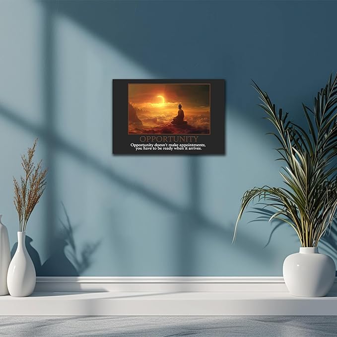 UZMKM - Office Wall Art, Motivational & Inspirational Quotes Canvas Wall Art for Home Office Wall Decor, Positive Quote Wall Decor, OPPORTUNITY Words Poster Frame for Company Wall Decor 12x18 Inch
