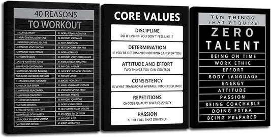40 Reasons to Workout Motivational Canvas Painting Wall Art Office Decor Ten Things That Require Zero Talent Poster Positive Inspirational Framed Artwork Prints Picture for Home[60" W X 28" H]