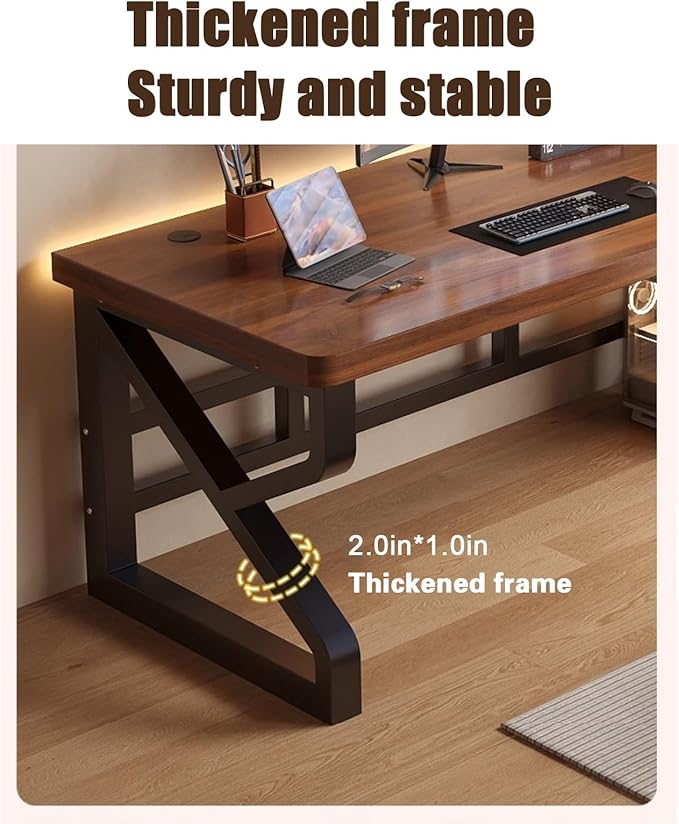 Office Desk，Computer Desk，Writing Desk Work Desk for Home Office, Study, Modern Simple Desk, Large legroom, Metal Frame(Beige,31.5in*23.6in*29.5in)