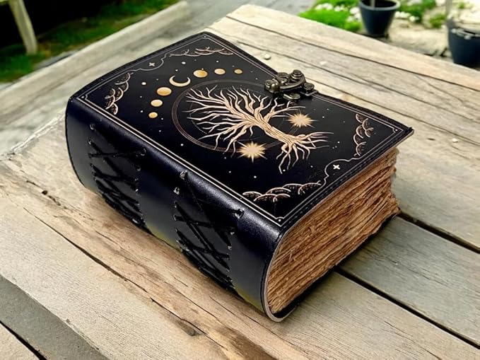 400 Pages Blank Spell Book of Shadows Journal Tree of Life Printed Witchcraft Supplies Wiccan Notebook Handmade Vintage Deckled Paper Grimoire Journal Vintage Journal , Fat Journal Witchy Gifts Women Celestial Gifts Vintage Gifts For Men & Women